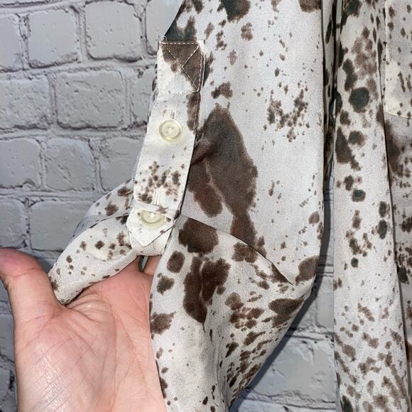 Loft Sheer Cream & Brown Splattered Blouse - Picture 2 of 6